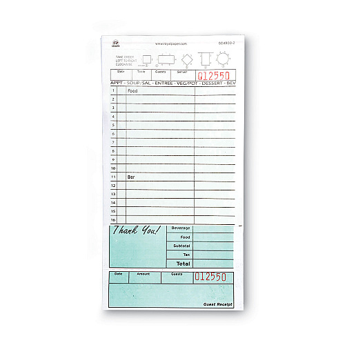 AmerCareRoyal Guest Check Pad, 16 Lines, Two-Part Carbonless, 4.2 x 8.25, 50 Forms/Pad, 50 Pads/Carton (GC49002)