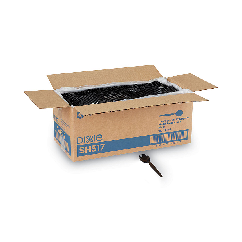 Dixie Plastic Cutlery, Heavyweight Soup Spoons, 5 3/4", Black, 1,000/Carton (SH517)