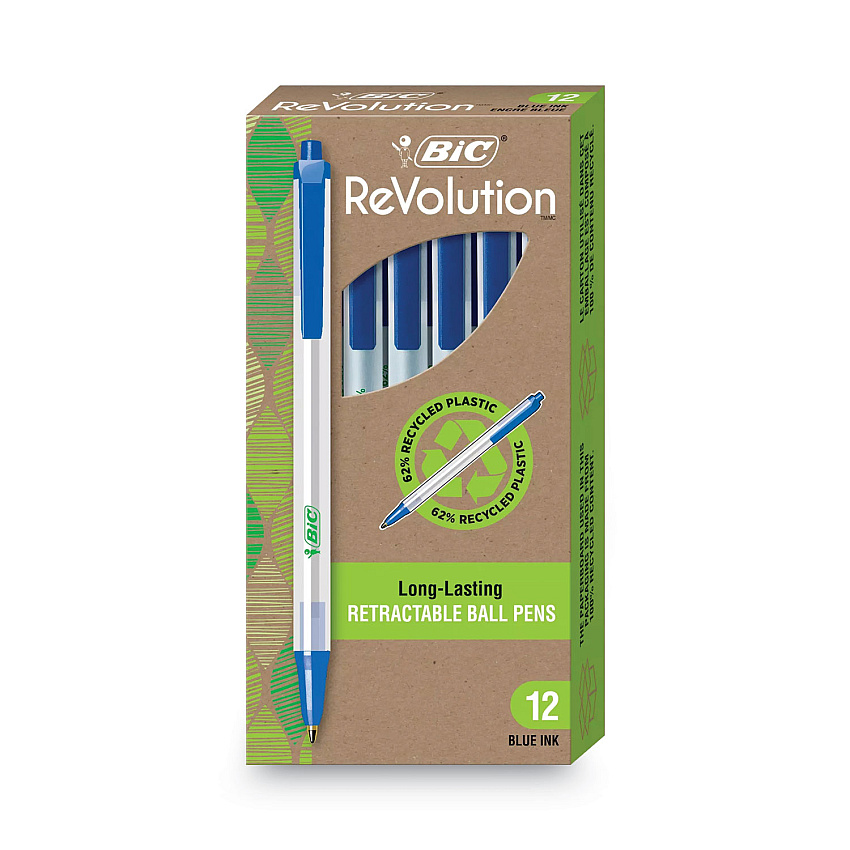 BIC Ecolutions Clic Stic Ballpoint Pen, Retractable, Medium 1 mm, Blue Ink, Translucent Frost/Blue Barrel, Dozen (CSEM11BE)
