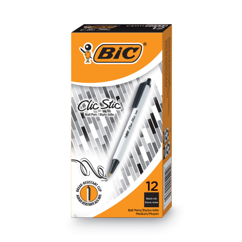 BIC Clic Stic Retractable Ballpoint Pen, Medium mm, Black Ink