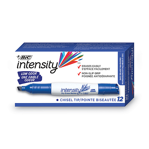 BIC Intensity Low Odor Chisel Tip Dry Erase Marker, Broad Chisel Tip, Blue, Dozen (GDEM11BE)