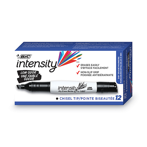 BIC Intensity Low Odor Chisel Tip Dry Erase Marker, Broad Chisel Tip, Black, Dozen (GDEM11BK)