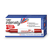 BIC Intensity Low Odor Chisel Tip Dry Erase Marker, Extra-Broad Bullet Tip, Red, Dozen (GDEM11RD)