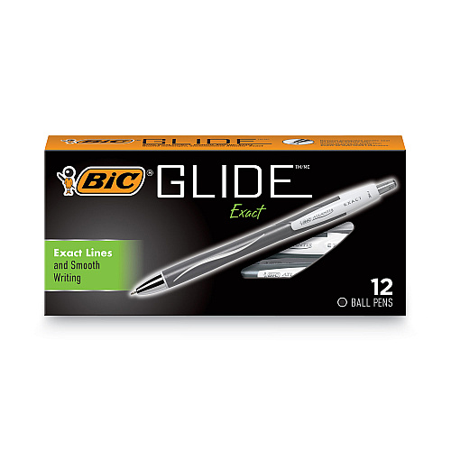 BIC GLIDE Exact Ballpoint Pen, Retractable, Fine 0.7 mm, Black Ink, Black Barrel, Dozen (VCGN11BK)