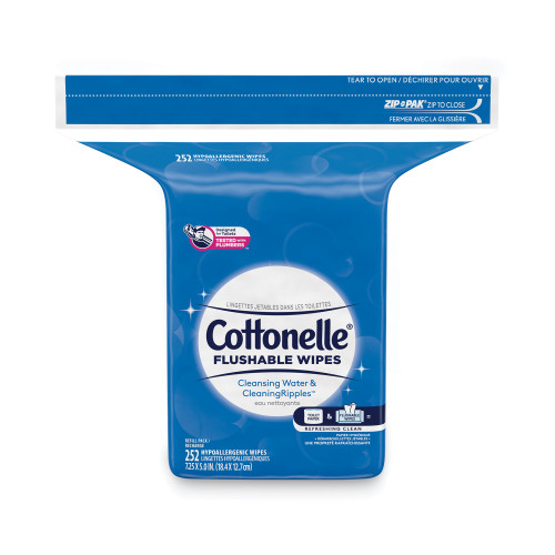 Cottonelle Flushable Wet Wipes, Zip Pack Refill, White, 5 x 7.25, 252