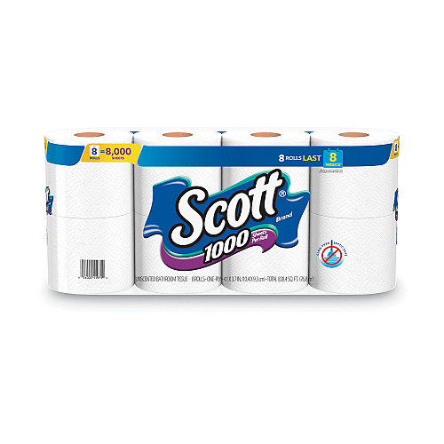 Scott 1000 Bathroom Tissue, Septic Safe, 1-Ply, White, 1,000 Sheets/Roll, 32 Rolls/Carton (49209)