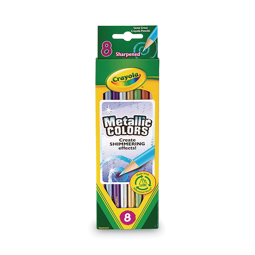 Crayola Metallic Colors Pencil Set, Assorted Metallic Lead and Barrel Colors, 8/Pack (683708)