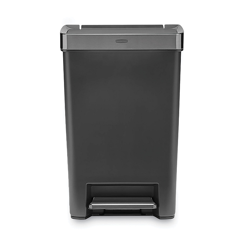 Rubbermaid Commercial Premier Series III Step-On Waste Container, 12.4 gal, Plastic, Black/Stainless Steel (2120983)