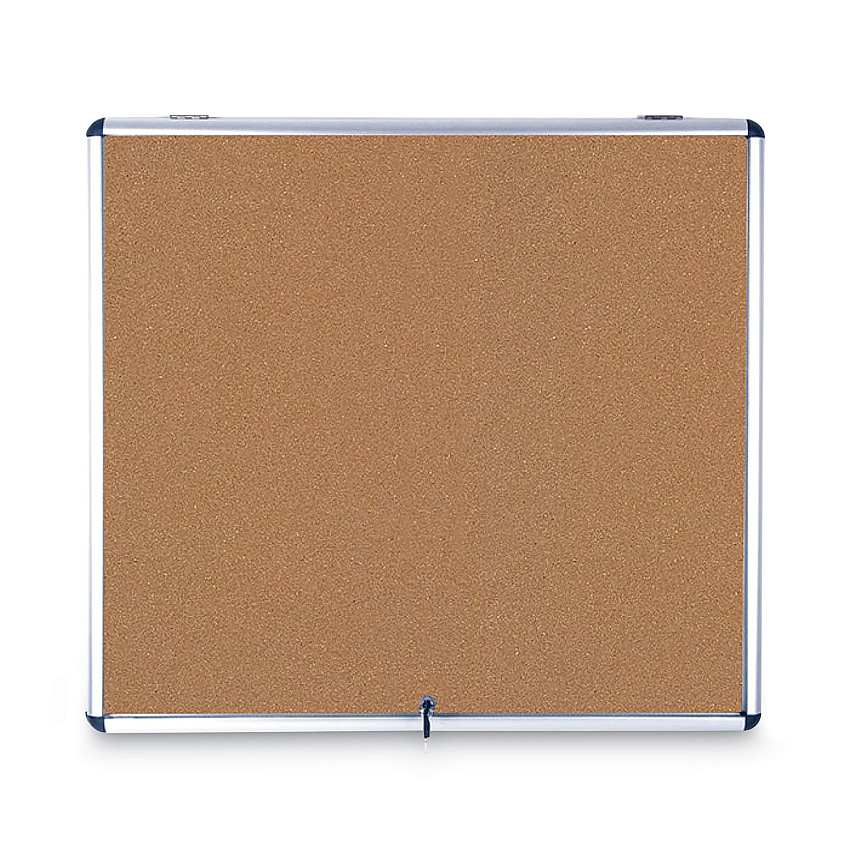 MasterVision Slim-Line Enclosed Cork Bulletin Board, One Door, 47 x 38, Tan Surface, Aluminum Frame (VT380101150)
