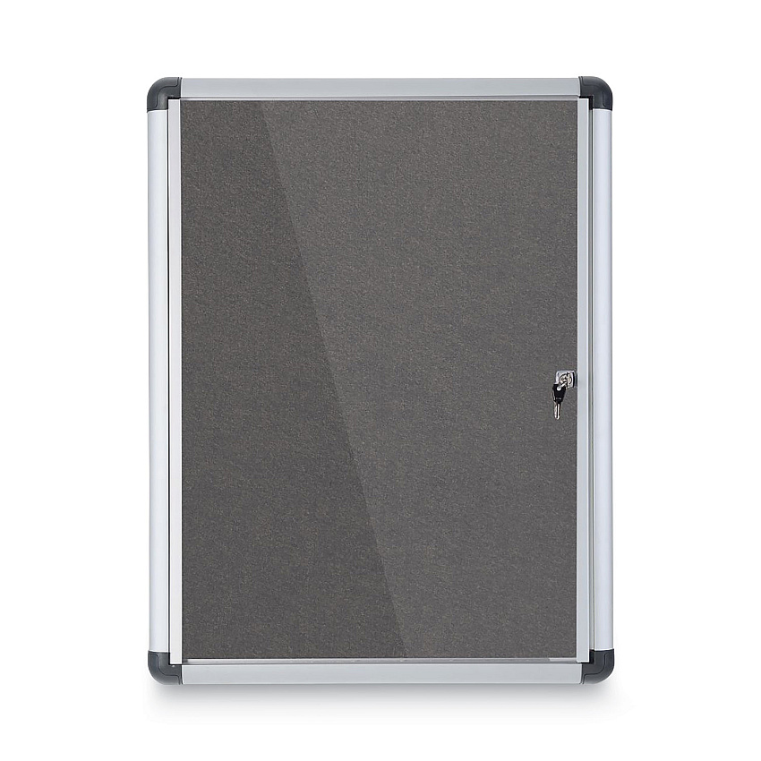 MasterVision Slim-Line Enclosed Fabric Bulletin Board, One Door, 28 x 38, Gray Surface, Aluminum Frame (VT630103690)