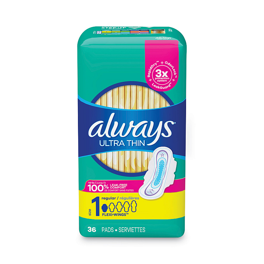 Always Ultra Thin Pads, Regular, 36/Pack (08322PK)