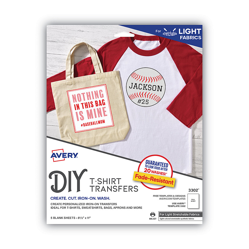 Avery Fabric Transfers, 8.5 x 11, White, 5/Pack (3302)