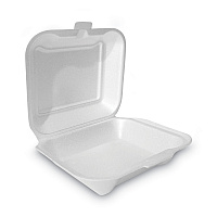 Plastifar Foam Hinged Lid Container, Secure One Tab Latch, Poly Bag, 7.81 x 8.75 x 3.38, White, 100/Sleeve, 2 Sleeves/Bag, 1 Bag/Pack (12018)