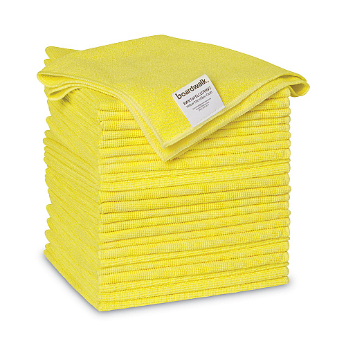 Boardwalk&reg; Microfiber Cleaning Cloths, 16" x 16", Yellow, 24 Cloths (BWK16YELCLOTHV2)