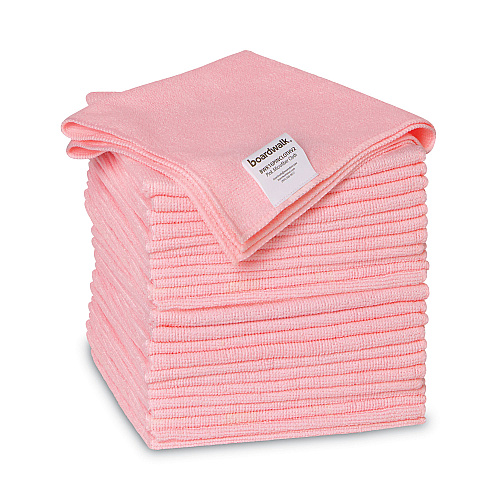 Boardwalk&reg; Microfiber Cleaning Cloths, Pink, 24 Cloth (BWK16PINCLOTHV2)