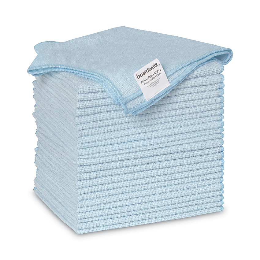 Boardwalk&reg; Microfiber Cleaning Cloths, Blue, 24 Cloths (BWK16BLUCLOTHV2)