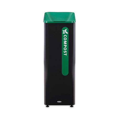 Rubbermaid Commercial Sustain Decorative Refuse with Recycling Lid, 15 gal, Metal/Plastic, Black/Green (2078991)