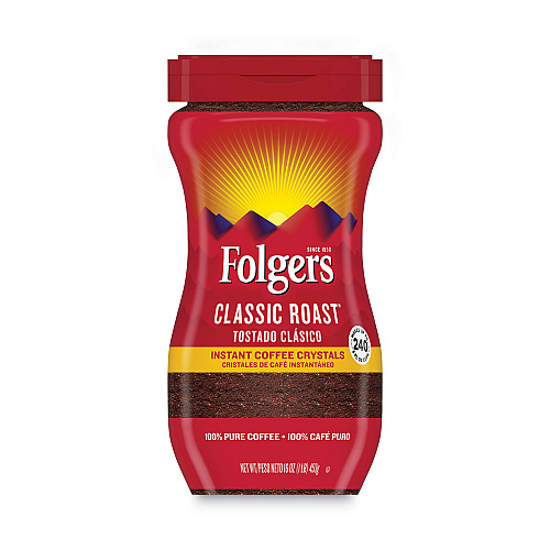 Folgers Instant Coffee Crystals, Classic Roast, 16oz Jar (06922)