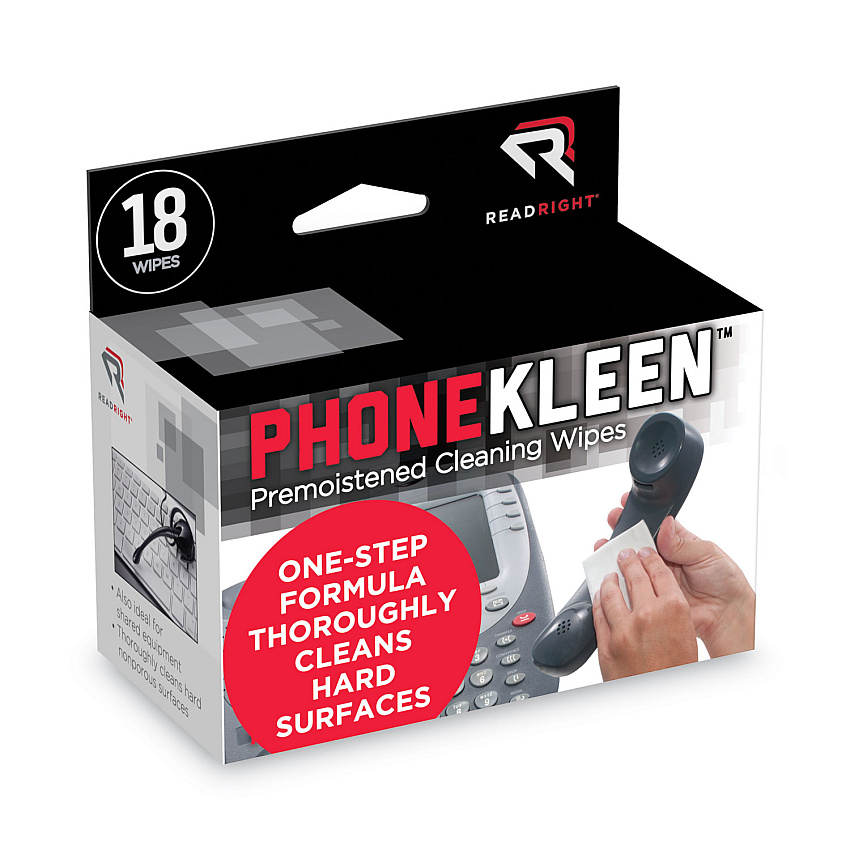 Read Right PhoneKleen Wet Wipes, Cloth, 5 x 5, 18/Box (RR1203)