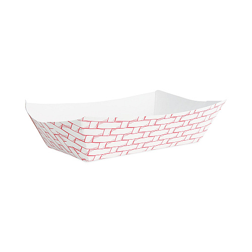 Boardwalk&reg; Paper Food Baskets, 5lb Capacity, Red/White (BWK30LAG500)