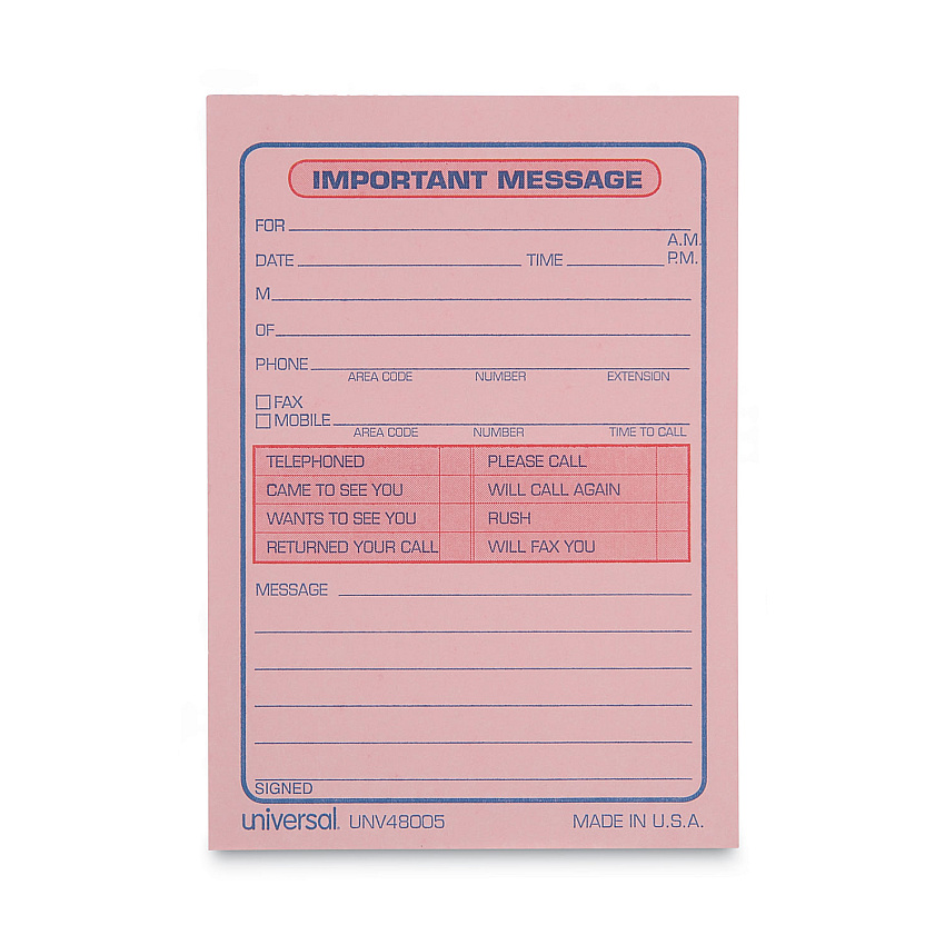Universal Wirebound Message Books, Two-Part Carbonless, 5.5 x 3.88, 4 Forms/Sheet, 200 Forms Total (UNV48005)