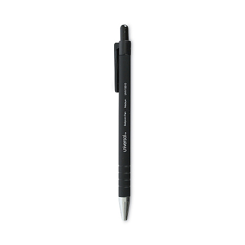 Universal Ballpoint Pen, Retractable, Medium 1 mm, Black Ink, Black Barrel, Dozen (UNV15510)