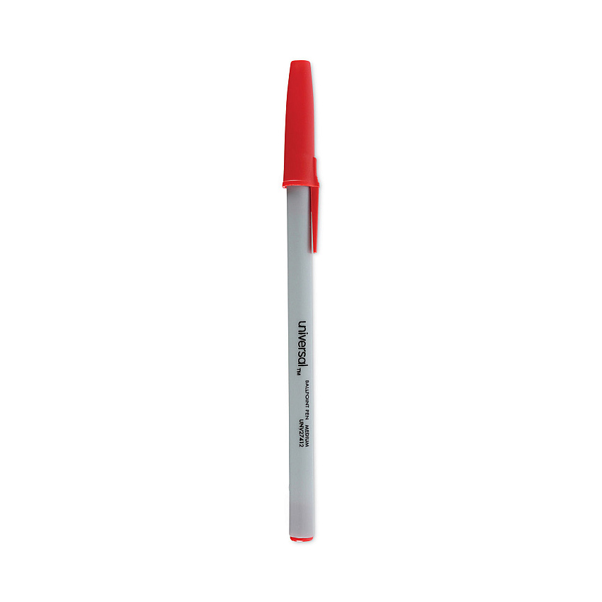 Universal Ballpoint Pen, Stick, Medium 1 mm, Red Ink, Gray/Red Barrel, Dozen (UNV27412)