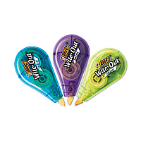 BIC Wite-Out Brand Mini Correction Tape, Non-Refillable, Blue/Purple/Yellow Applicators, 0.2" x 314.4", 3/Pack (WOTMP31WHI)