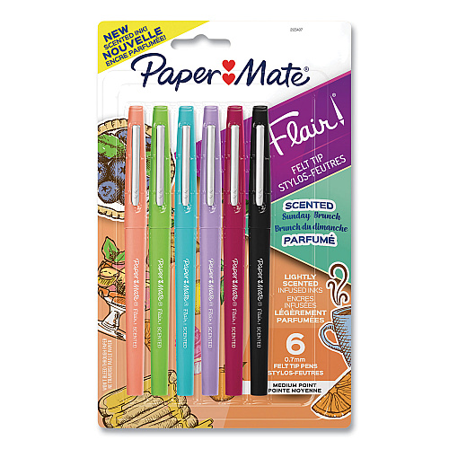 Paper Mate Flair Scented Felt Tip Porous Point Pen, Stick, Medium 0.7 mm, Sunday Brunch Scents, Assorted Ink and Barrel Colors, 6/Pack (2125407)