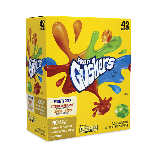 Betty Crocker Fruit Gushers Fruit Snacks, Strawberry and Tropical Fruit Flavors, 0.8 oz, 42 Pouches/Carton (22001036)