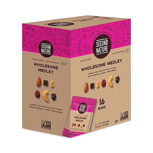 Second Nature Wholesome Medley Trail Mix, 1.5 oz Bag, 16 Bags/Carton (28800013)