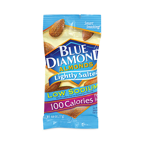 BlueDiamond Low Sodium Lightly Salted Almonds, 1.5 oz Bag, 42 Bags/Carton (22000795)