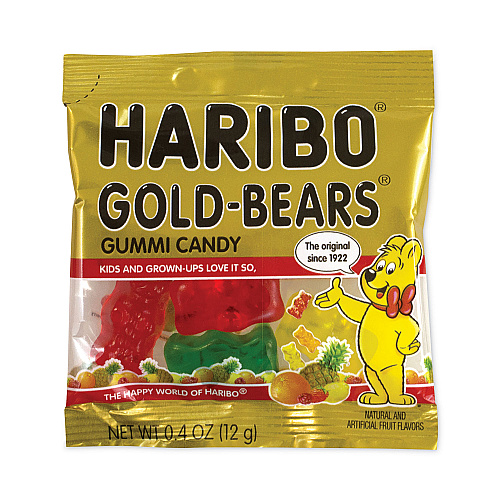 Haribo Goldbears Gummi Candy, 0.4 oz Pouches, Lemon; Orange; Pineapple; Rasberry; Strawberry, 54/Carton (20900181)