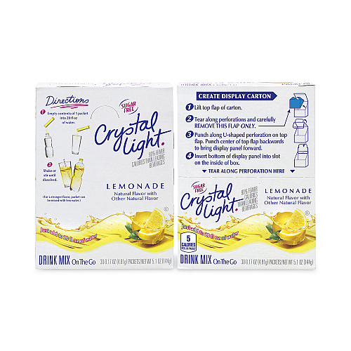 Crystal Light On-The-Go Sugar-Free Drink Mix, Lemonade, 0.17 oz Single-Serving Tubes, 30/Pack, 2 Packs/Carton (30700153)