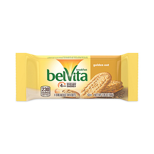 Nabisco belVita Breakfast Biscuits, Golden Oat, 1.76 oz Packet of 4, 12 Packets/Box, 3 Boxes/Carton (30700147)