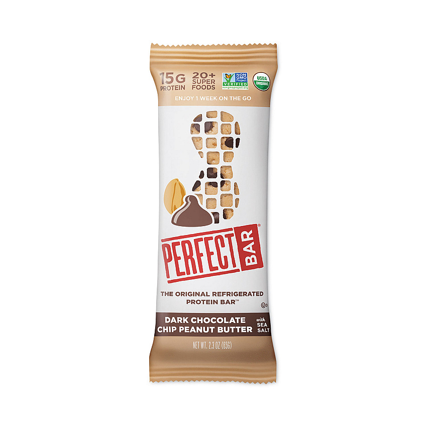 Perfect Bar Refrigerated Protein Bar, Dark Chocolate Peanut Butter with Sea Salt, 2.3 oz Bar, 16/Carton (30700247)