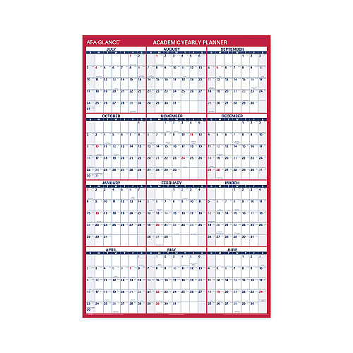 AT-A-GLANCE Academic Erasable Reversible Extra Large Wall Calendar, 48 x 32, White/Blue/Red, 12 Month (July to June): 2025 to 2026 (PM36AP28)