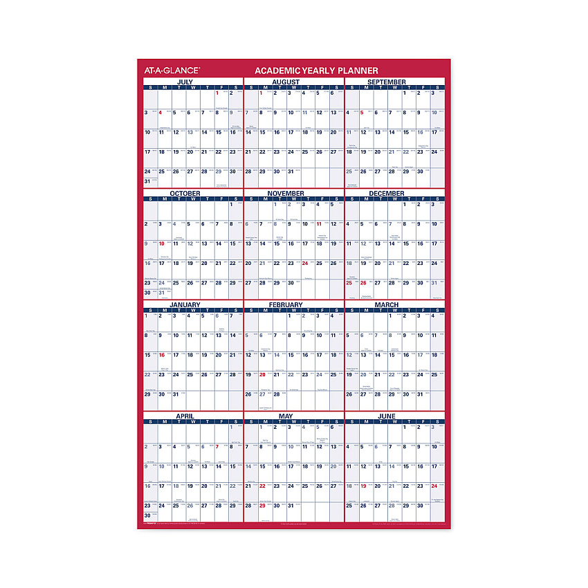 AT-A-GLANCE Academic Erasable Reversible Extra Large Wall Calendar, 48 x 32, White/Blue/Red, 12 Month (July to June): 2025 to 2026 (PM36AP28)