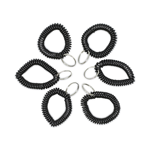 Universal Wrist Coil Plus Key Ring, Plastic, Black, 6/Pack (UNV56050)
