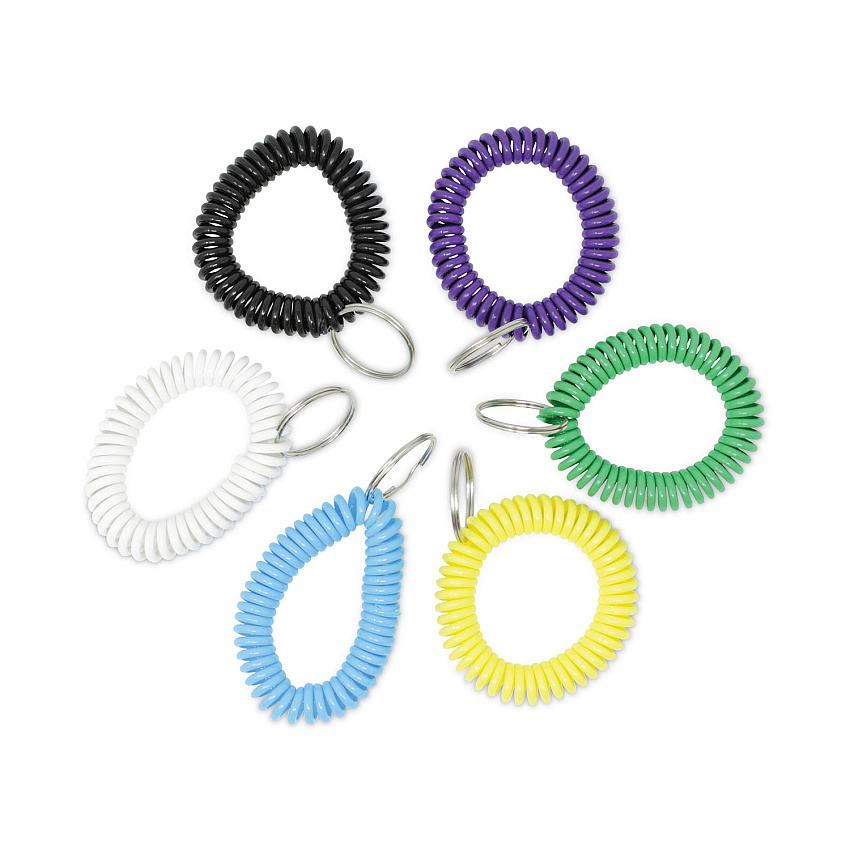 Universal Wrist Coil Plus Key Ring, Plastic, Assorted Colors, 6/Pack (UNV56051)