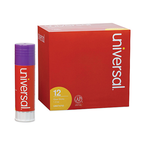 Universal Glue Stick, 1.3 oz, Applies Purple, Dries Clear, 12/Pack (UNV74752)