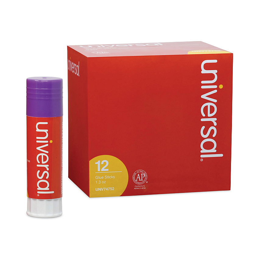 Universal Glue Stick, 1.3 oz, Applies Purple, Dries Clear, 12/Pack (UNV74752)
