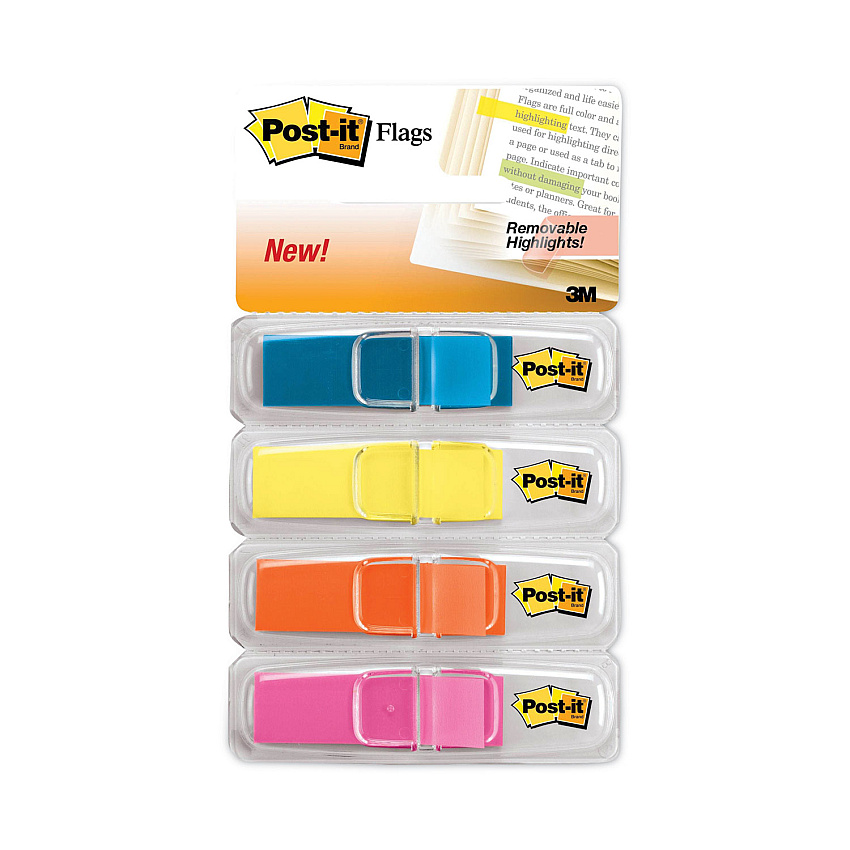 Post-it Highlighting Page Flags, 4 Bright Colors, 0.5 x 1.75, 35/Color, 4 Dispensers/Pack (6834ABX)