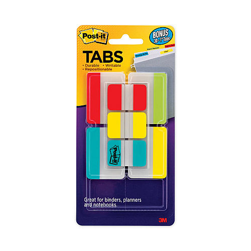 Post-it Plain Solid Color Tabs Value Pack, (66) 1/5-Cut 1" Wide, (48) 1/3-Cut 2" Wide, Assorted Colors and Sizes, 114/Pack (686VAD2)