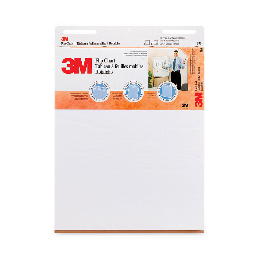 3M Professional Flip Chart, Unruled, 25 x 30, White, 40 Sheets, 2/Carton (570)