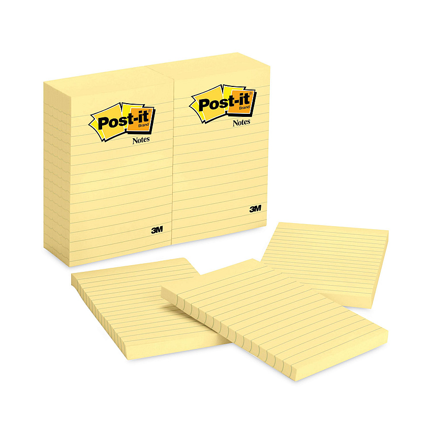 Post-it Original Pads in Canary Yellow, Note Ruled, 4" x 6", 100 Sheets/Pad, 12 Pads/Pack (660YW)