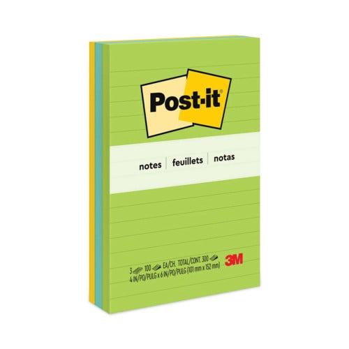 Postit Original Pads in Jaipur Colors, Lined, 4 x 6, 100Sheet, 3/Pack