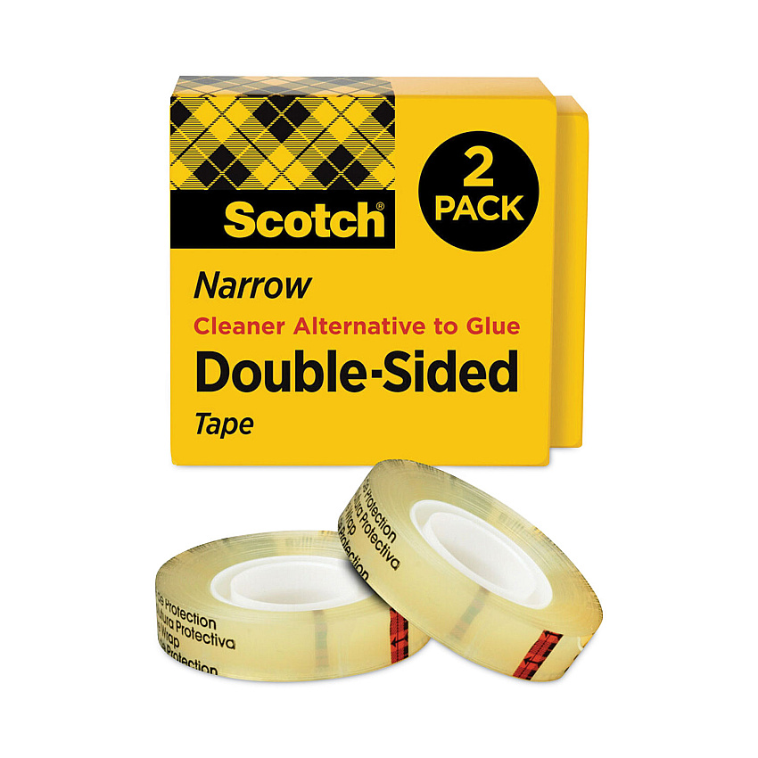 Scotch Double-Sided Tape, 1" Core, 0.5" x 75 ft, Clear, 2/Pack (6652PK)