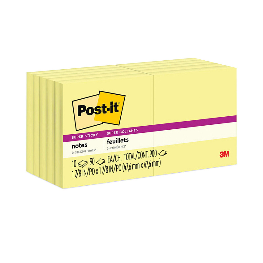 Post-it Pads in Canary Yellow, 1.88" x 1.88", 90 Sheets/Pad, 10 Pads/Pack (62210SSCY)