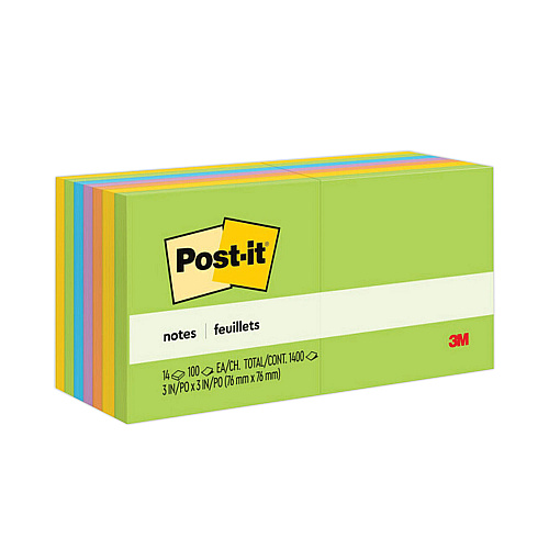 Post-it Original Pads in Floral Fantasy Collection Colors, Value Pack, 3" x 3", 100 Sheets/Pad, 14 Pads/Pack (65414AU)